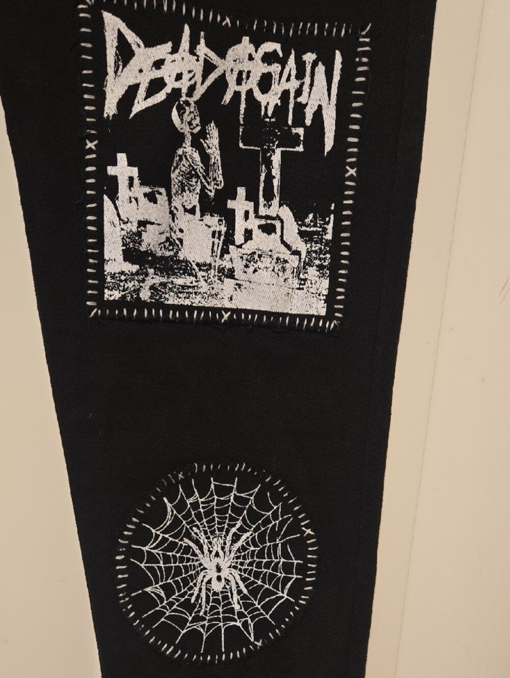 Dolls Kill Black Gothic Patchwork Lace-Up Skinny Jeans - Picture 4 of 9